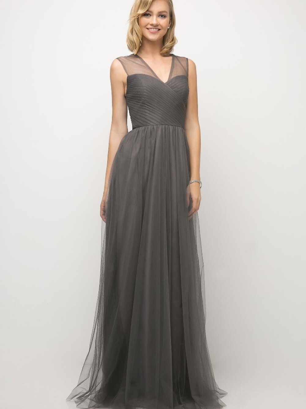 NEW CHARCOAL Evening Gown Floor Length Formal Elegant Stunning ET320